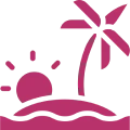 Sunset with palm tree silhouette icon.